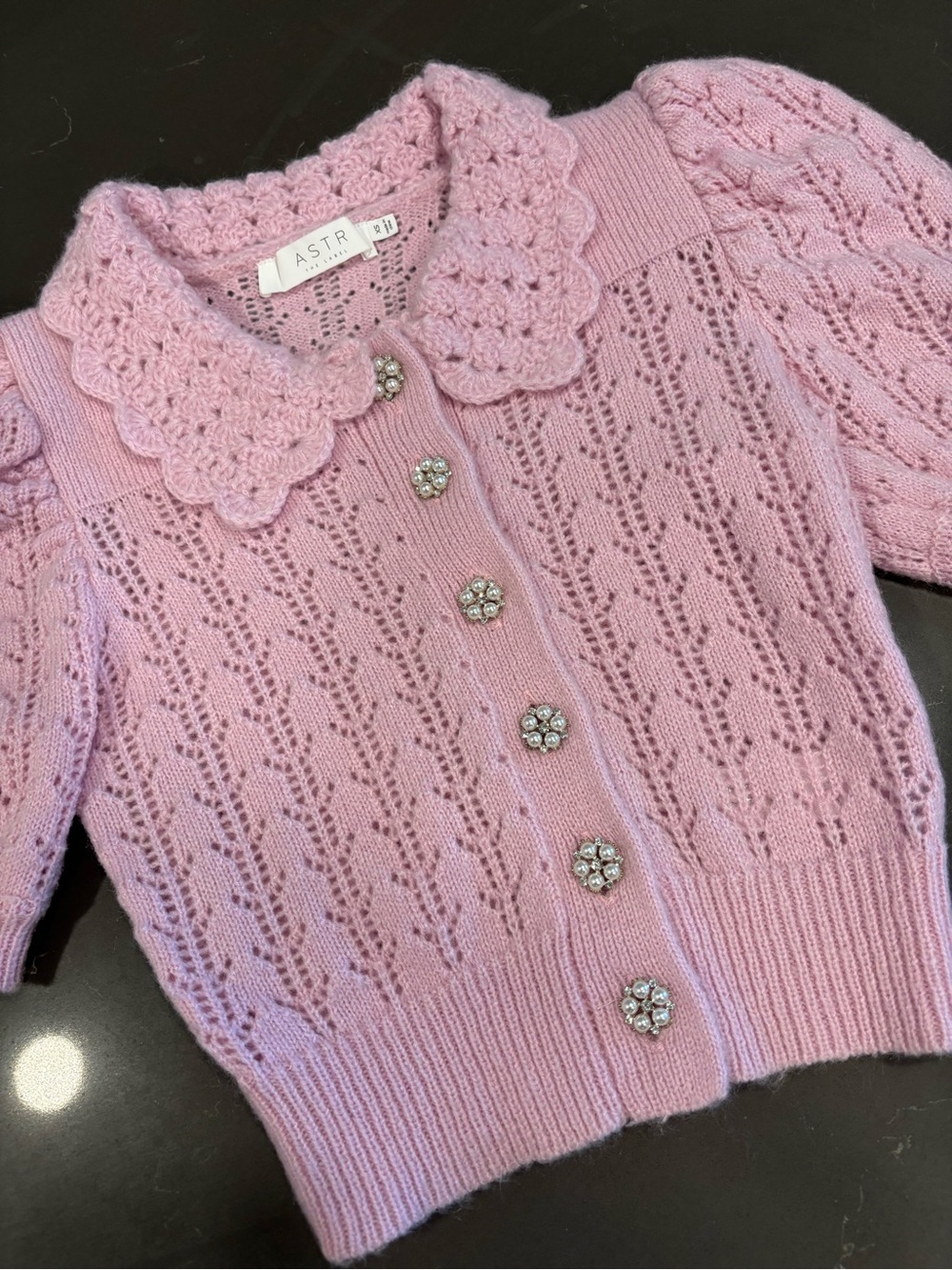 ASTR Lavender Pink Wool Knit Collar Short-Sleeve Cardigan - Picture 9 of 10